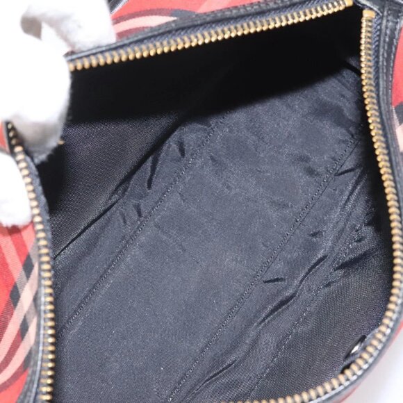 BURBERRY Nova Check Blue Label Hand Bag Nylon Leather Red Black gold Auth EC765 - Picture 11 of 16